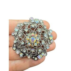 Vintage Jewelry AB rhinestone Flower Brooch Aurora Bourealis Floral Pin